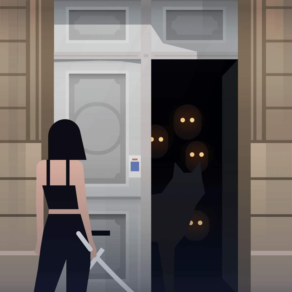 Vector illustration of a young woman in a magical elevator